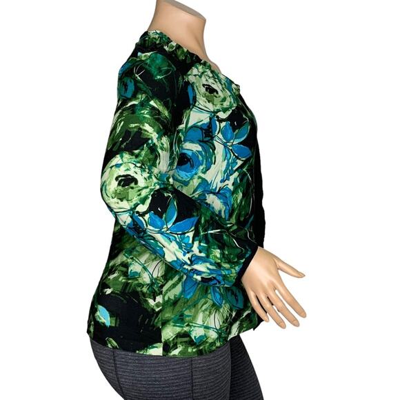 Apt. 9 Blouse Long Sleeve Roses Print Black and Green Pullover Size XL - Picture 6 of 10